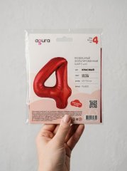 Шар фольгированный 40/102см, «Цифра 4», цвет красный, Slim — Калач-на-Дону, Новое