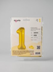 шар фольгированный Цифра, 1 с гелием, Золото, Slim, В упаковке,(15 порц). Agura — Волгоград, Новое