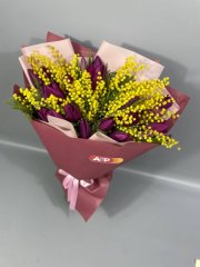 15 тюльпанов и мимоза в букете — Калач-на-Дону, Новое