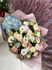 Пионовидная роза с пионами и гортензией, 60 см. Букет пионовидных роз в цветах — Калач-на-Дону, Ново