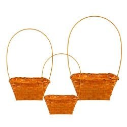 Набор корзин плетеных (бамбук), 13x13xH7/30см, 17x17xH8/31см, 19x19xH9/32см, 3 шт. (Оранжевый) — Кал