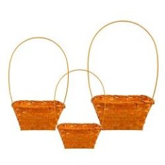 Набор корзин плетеных (бамбук), 13x13xH7/30см, 17x17xH8/31см, 19x19xH9/32см, 3 шт. (Оранжевый) — Кал